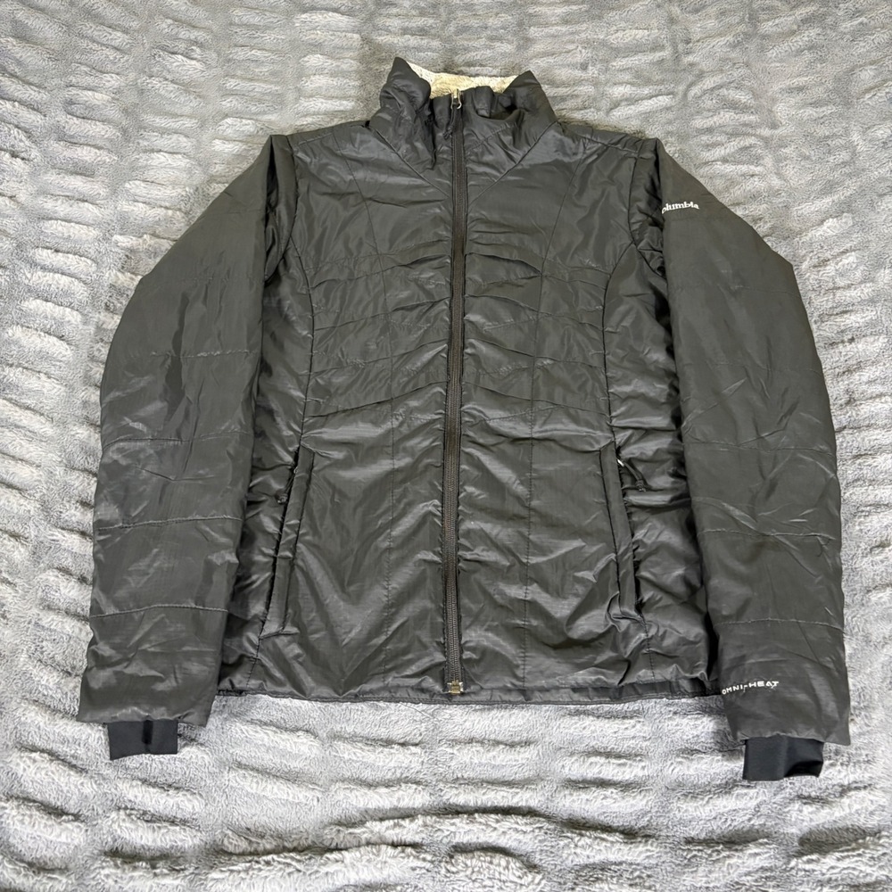 Columbia Womens Omni-Heat Puffer Jacket Black Thermal Reflective Full Zip Med